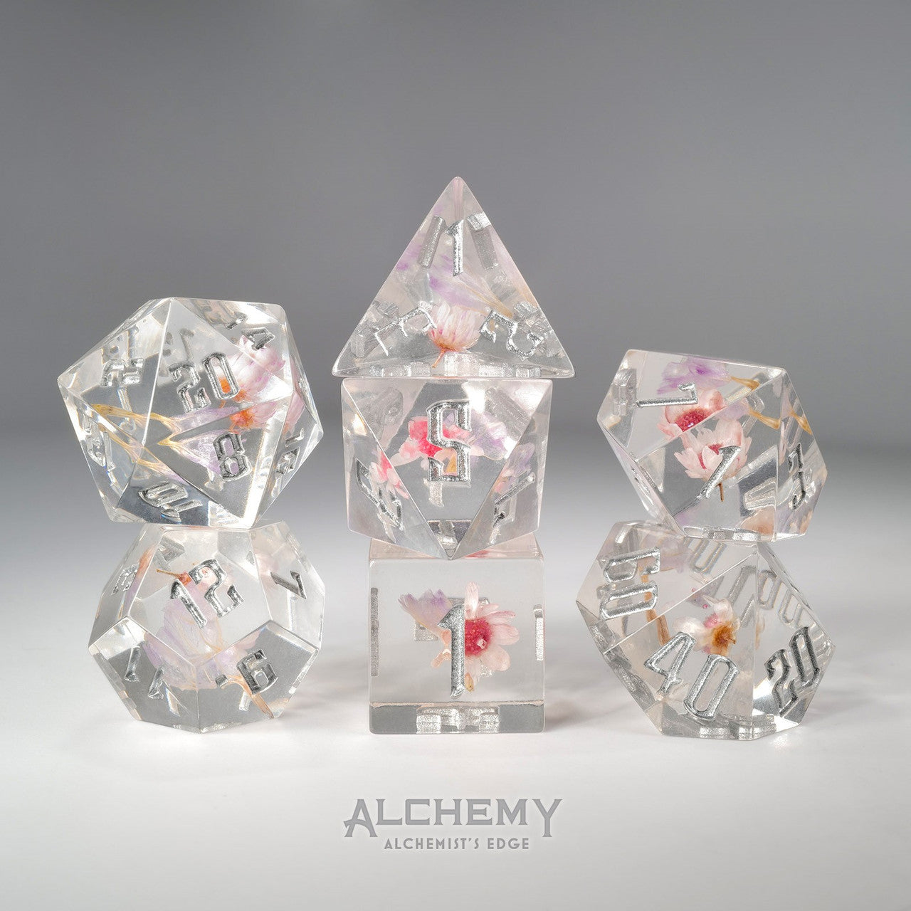 7pc Alchemist's Edge Purple and Pink Flowers by Alchemy Dice